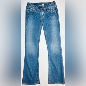 Silver Jeans Y2K Low Rise Bootcut Offset Button Medium Wash Women's 26/33 GOOD